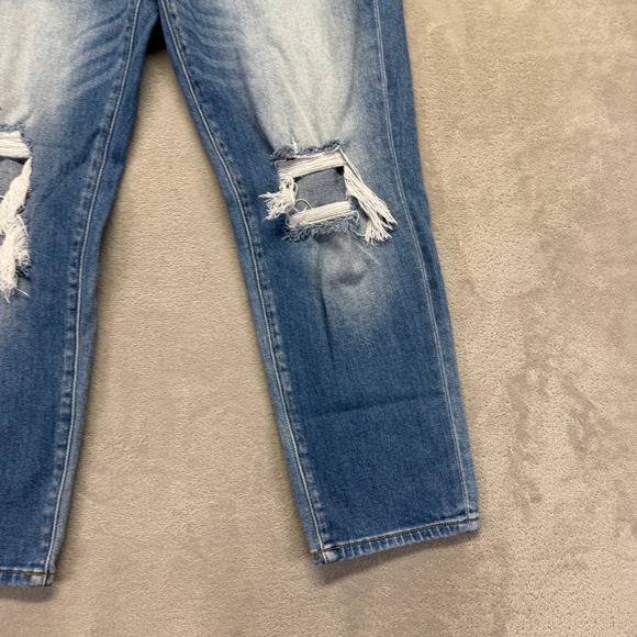 KanCan Jeans Women's 9/28 Milan High Rise Mom Distressed Faded Medium Blue Denim - Picture 3 of 13